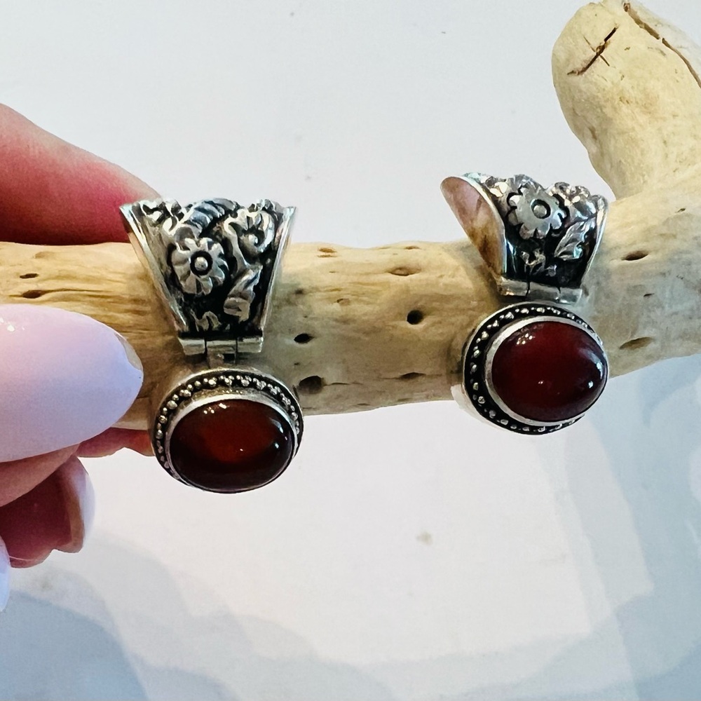 Elegant Silver and Red Stone Earrings